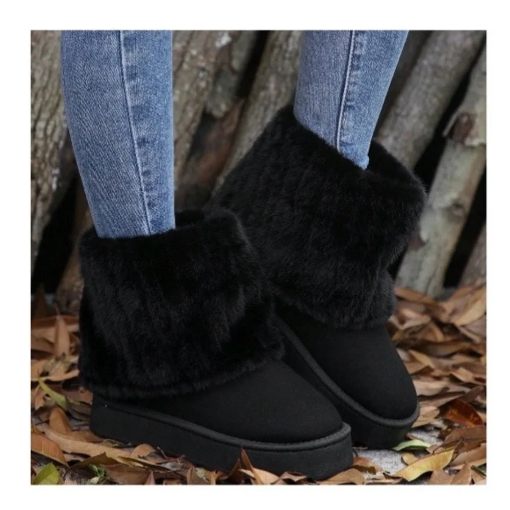 🌸SS6 - Women's Black Fur-Lined Boots🖤